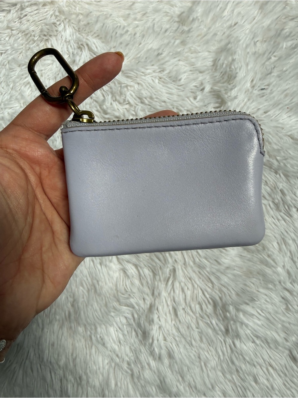 Madewell Lavender Leather Zip Key Pouch with Brass Clip